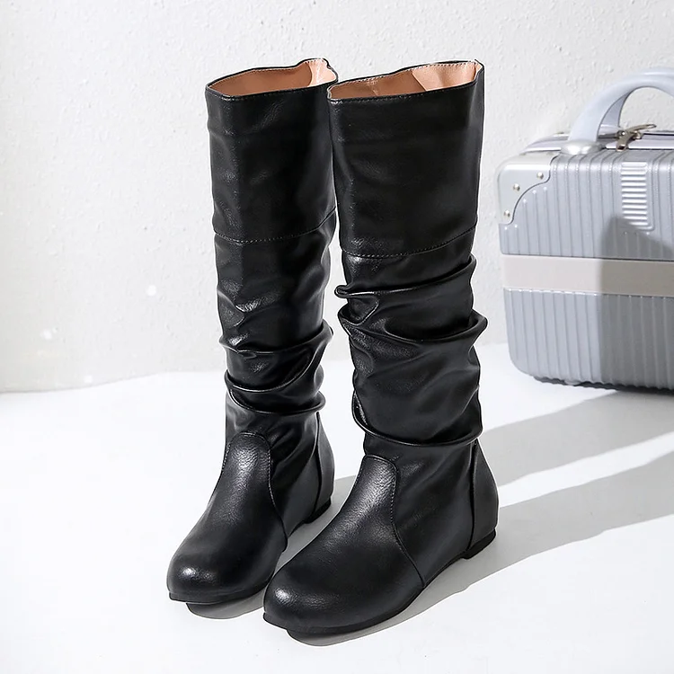 Fashion Slouch Leather Mid-Calf Flat Boots  Stunahome.com