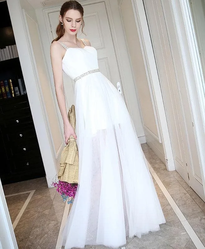 White Sweetheart Neck Long Prom Dress, White Evening Dress