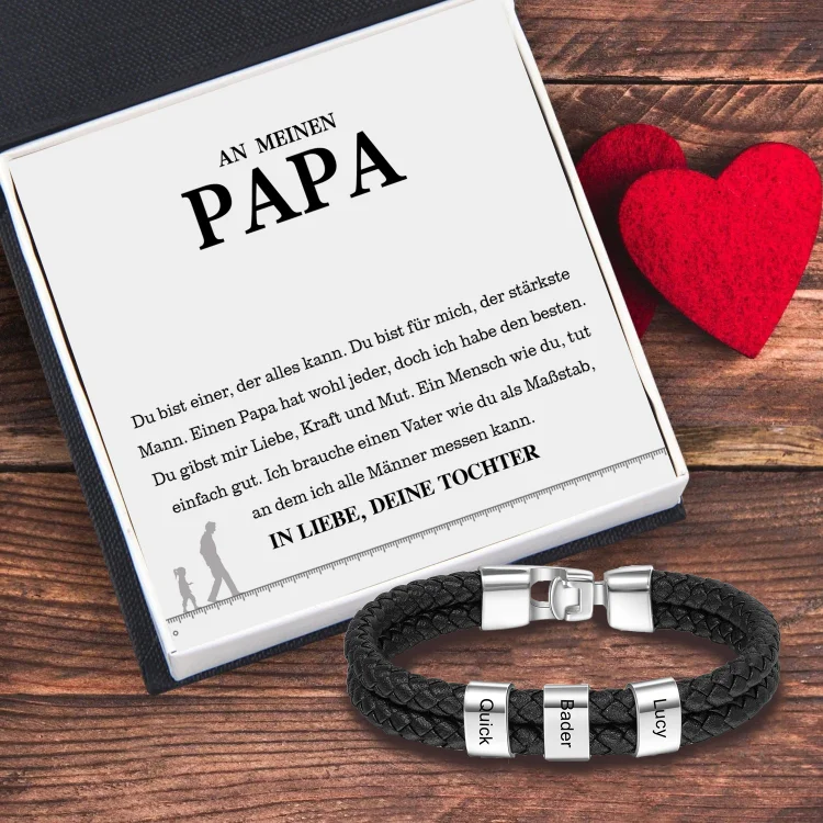 Personalisiertes 3 Namen Perlen Leder Armband-An meinen Papa-Geschenk mit Nachrichtenkarte