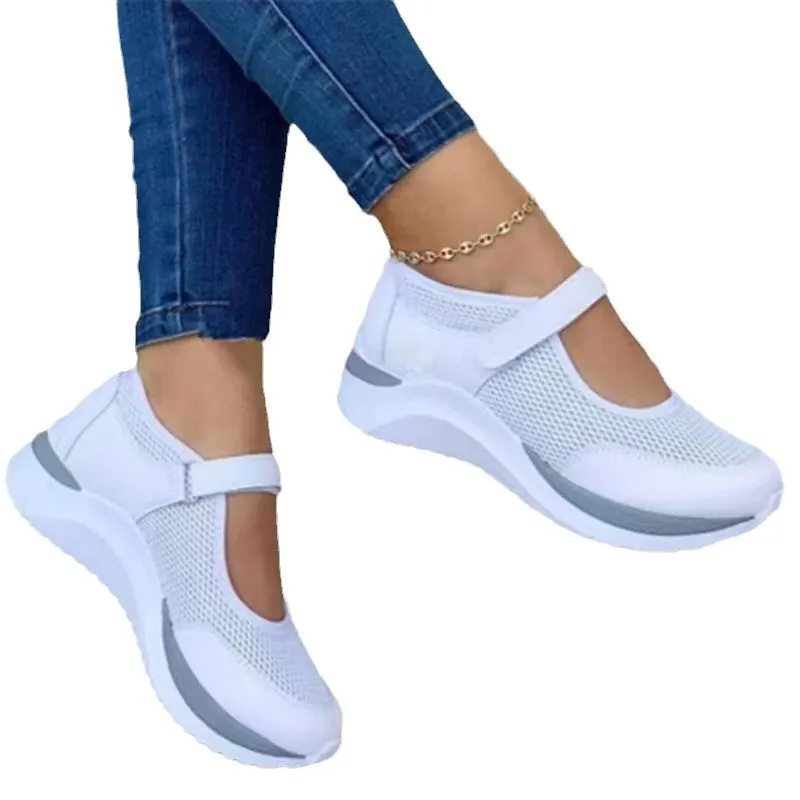 Yyvonne New Casual Single-Shoe Women's Thick Sole Flying Weave Breathable Magic Stick Casual Mesh Large Size Women's Shoes
