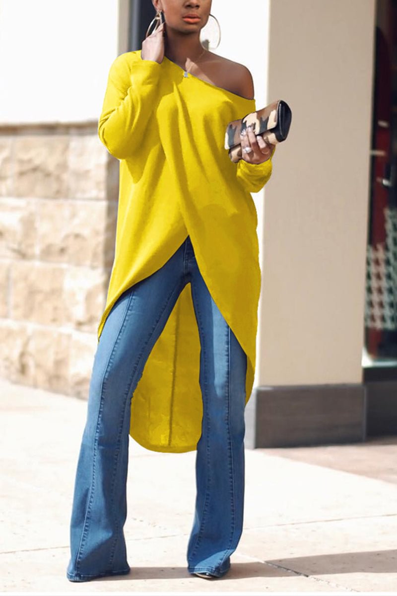 Fashion Irregular Oblique Shoulder Stepped Hem Dress