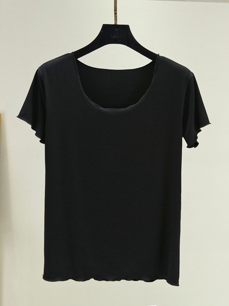 Solid Color O neck Short Sleeve T shirt For Women P1694337