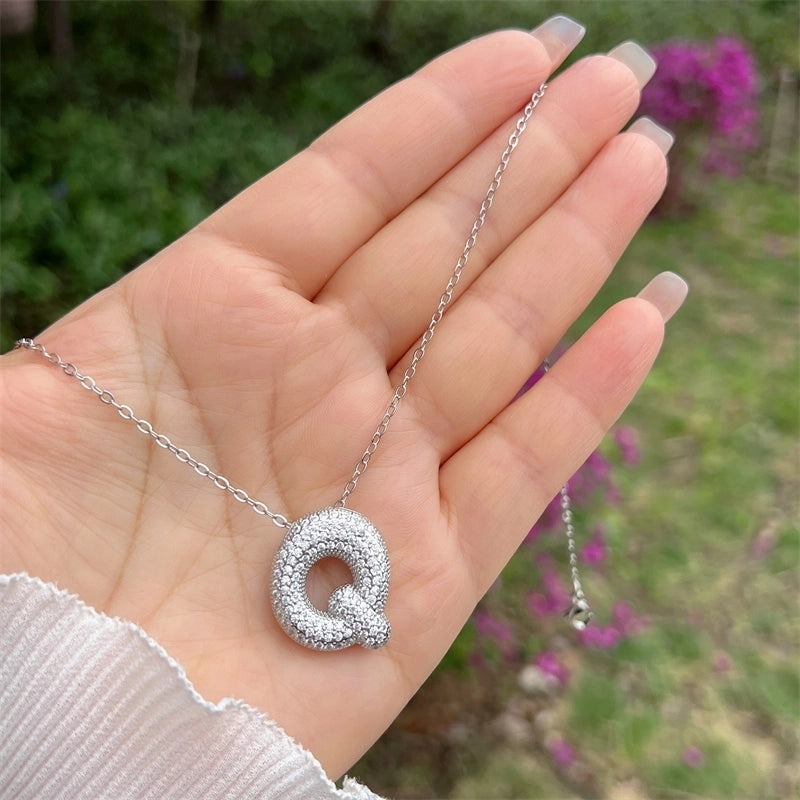 Copper 18K Gold Plated Hip-Hop Minimalist Classic Style Polishing Inlay Letter Zircon Pendant Necklace