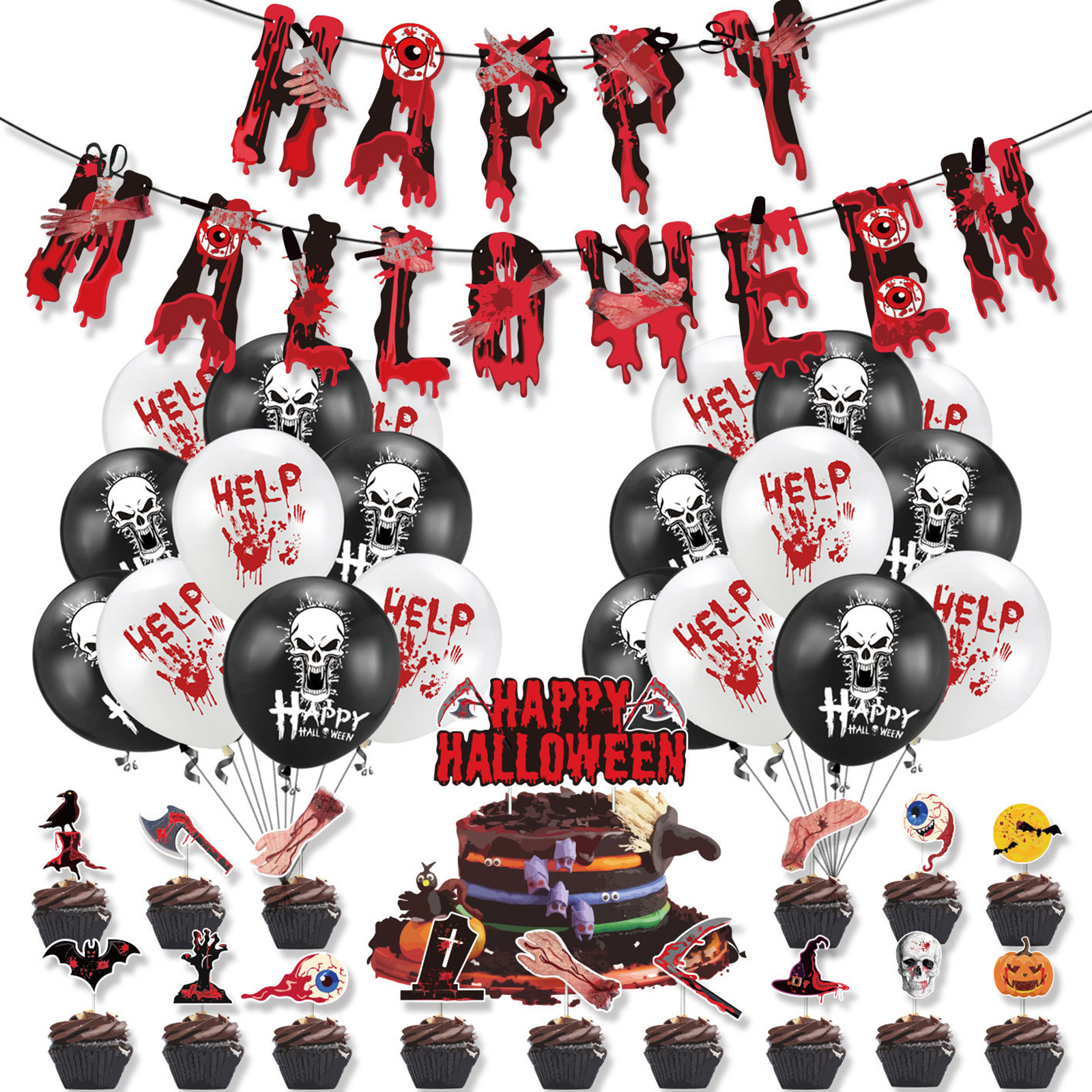 

Halloween Party Decor Set Spooky Party Props Bloody Banner Balloon Decor, 501 Original
