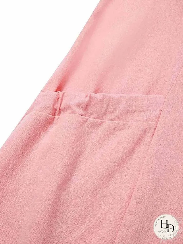 Casual Dress Cotton Dress Shift Dress Midi Dress Blue Pink Khaki Sleeveless Pure Color Pocket Spring Summer Crew Neck Basic Daily Vacation Weekend Loose Fit S M L XL XXL for Women