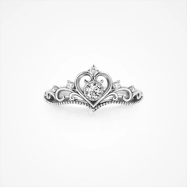 For Daughter - S925 Straighten Your Crown Heart Crown Crystal Ring