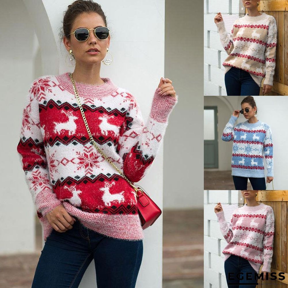 Christmas Elk Snowflake Bottoming Shirt Autumn and Winter Sweater Top Female Tide Long Sleeves | EGEMISS