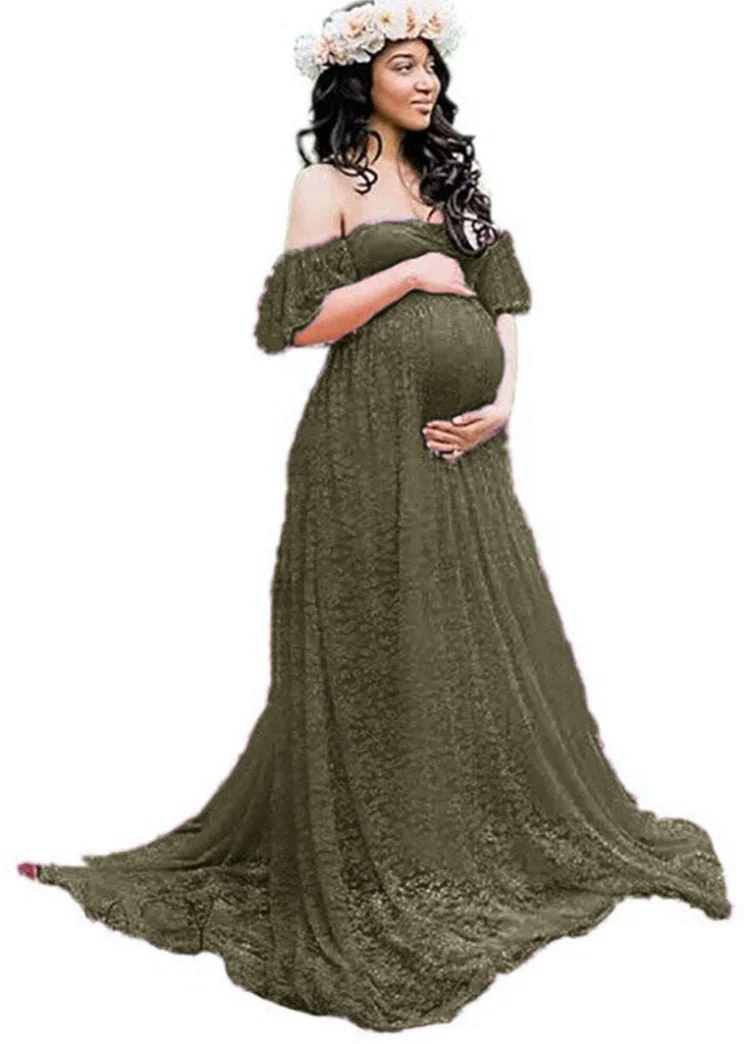 Summer Elegant Lace Off Shoulder Mesh Maternity Long Dress