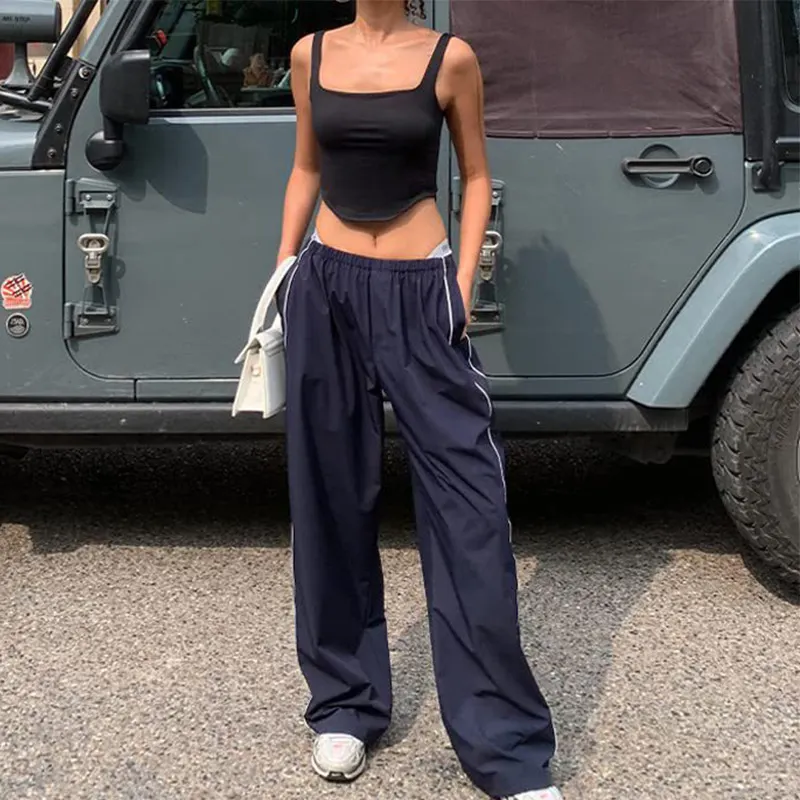Uveng Uveng New Fashion Personality On Both Sides Of The Draw Rope Casual Loose Waist Multi-Color Trousers