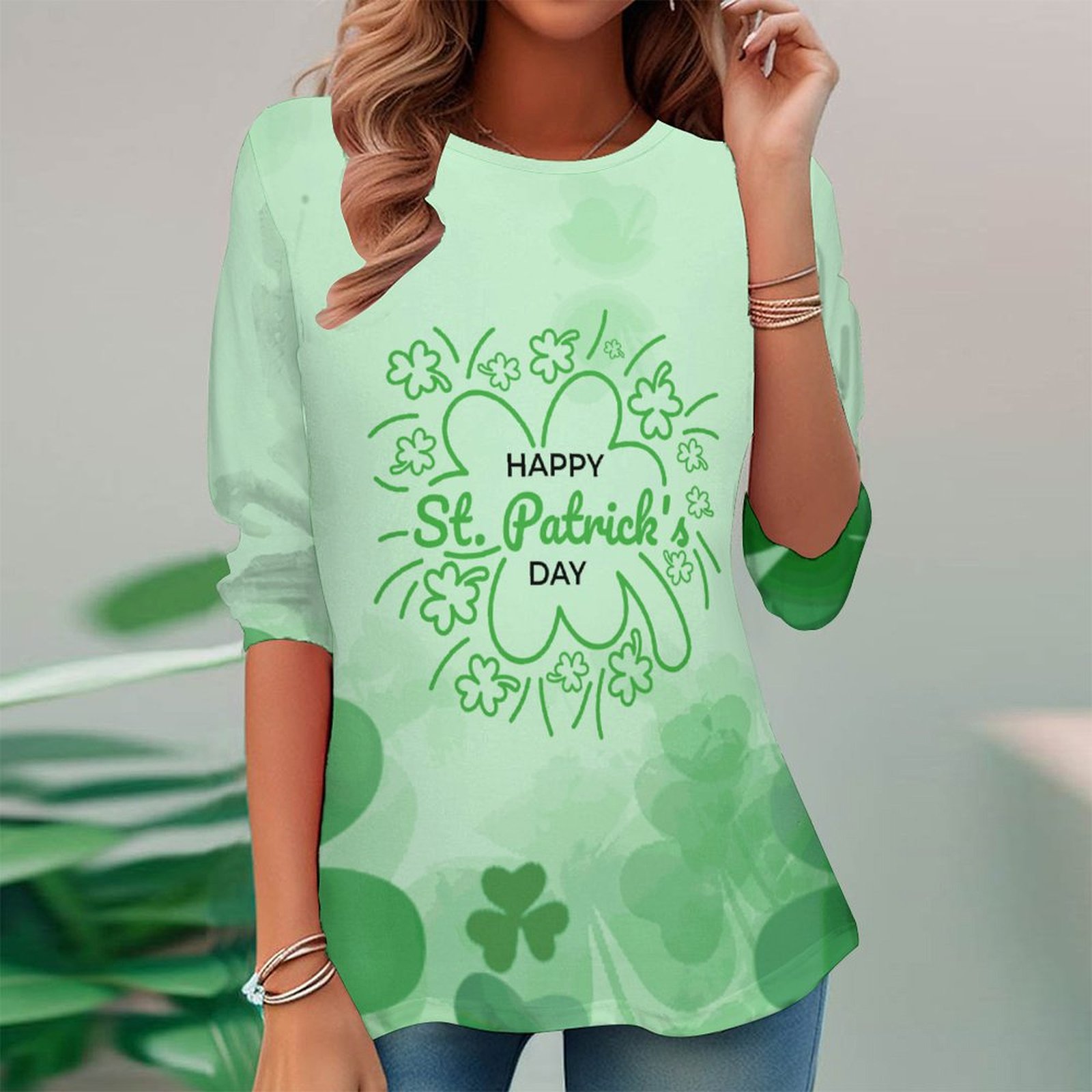 Women Long Sleeve V-neck Graphic Floral Printed Top