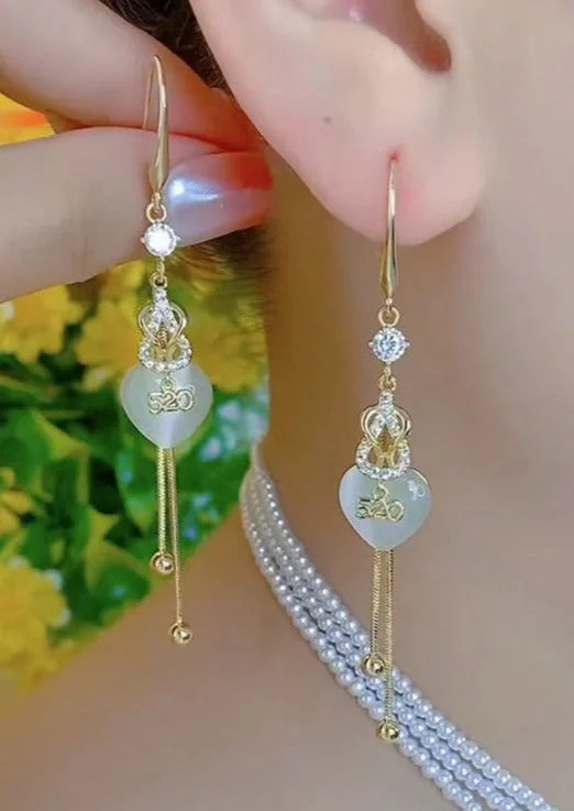 Beautiful Gold Copper Overgild Inlaid Zircon 520 Love Tassel Drop Earrings