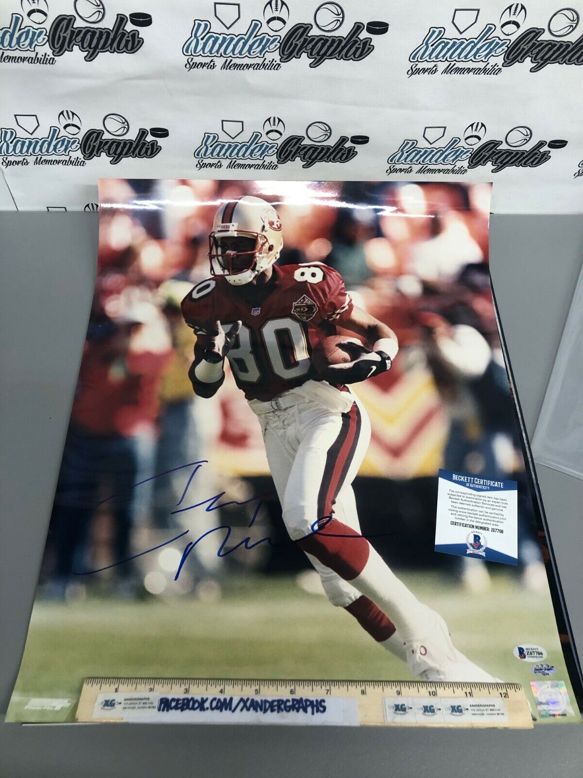 JERRY RICE FOOTBALL SIGNED AUTOGRAPHED PRO BOWL 16X20 Photo Poster painting HOF-BECKETT BAS COA