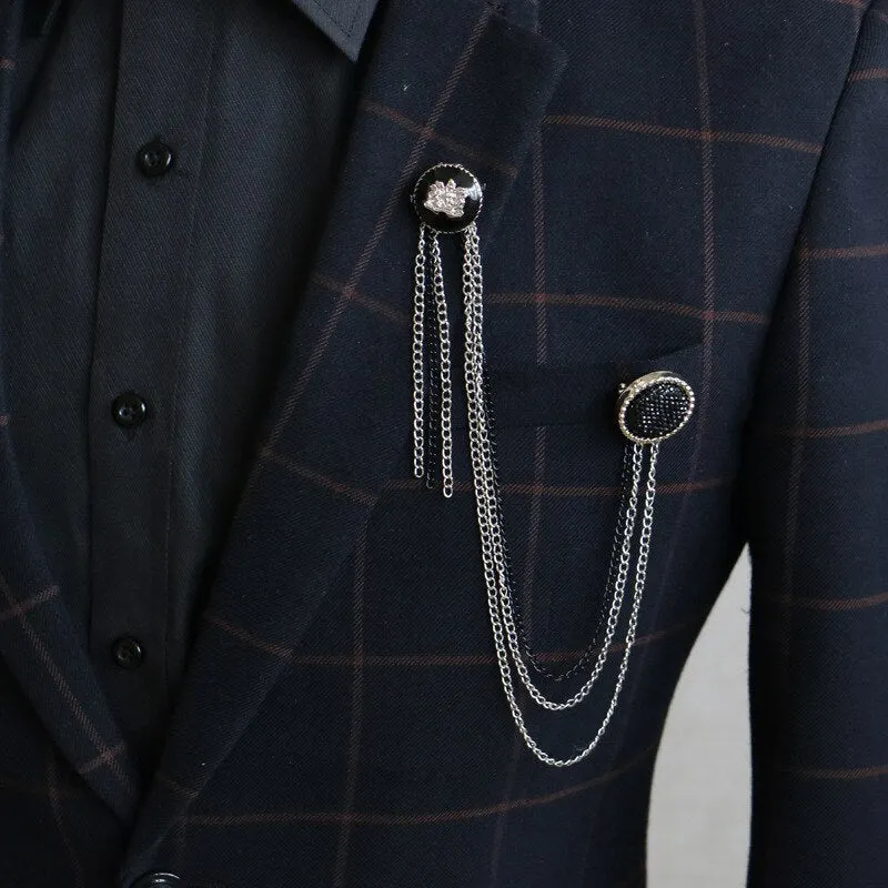New Fashion MEN'S Male Korean British Suit Accessories Chain Tassel Brooch Pins Headdress Female Jewelry Gift