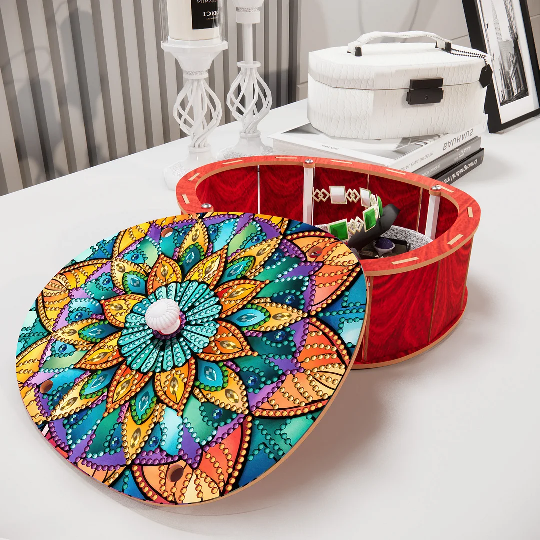 Mandala DIY Diamond Art Crystal Painting Storage Box Egg-Shaped Wood Container