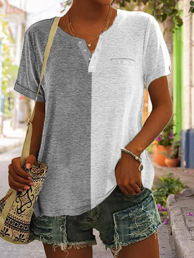 Colorblock Cotton Pocket Short Sleeve T-Shirt socialshop