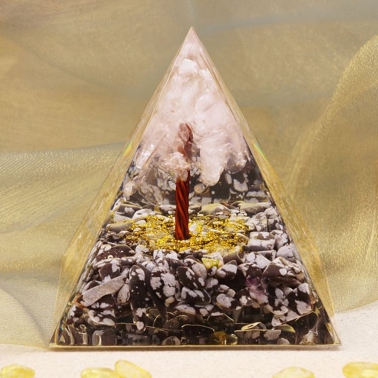 Rose Quartz With Snowflake Obsidian Orgone Pyramid