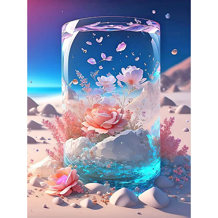 Fantasy Beach Flowers In A Vase 30*40CM (Canvas) Full Round Drill Diamond Painting gbfke