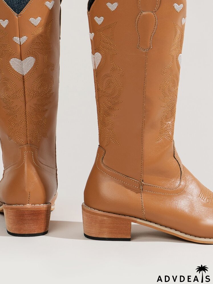 Heart Embroidery Western Boots
