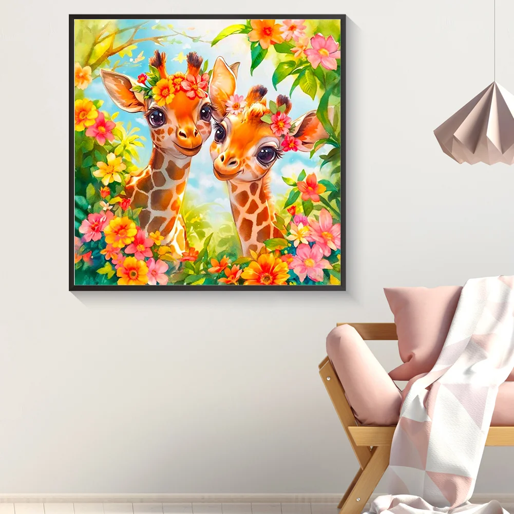 Diamond Painting - Full Round Drill - Flower Giraffe(Canvas|30*30cm)