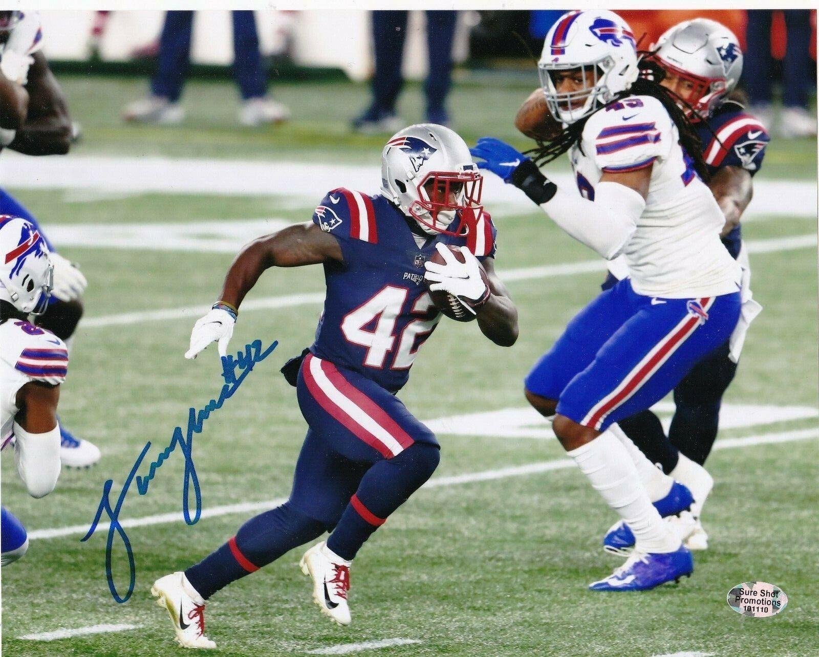 J.J. TAYLOR NEW ENGLAND PATRIOTS ACTION SIGNED 8X10