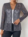 Long Sleeve Semi-Sheer Knitted Solid Color Cardigan - Elegant See-Through Open Front Top with Micro Elasticity and Regular Length - Perfect for Spring and Summer Womens Clothing