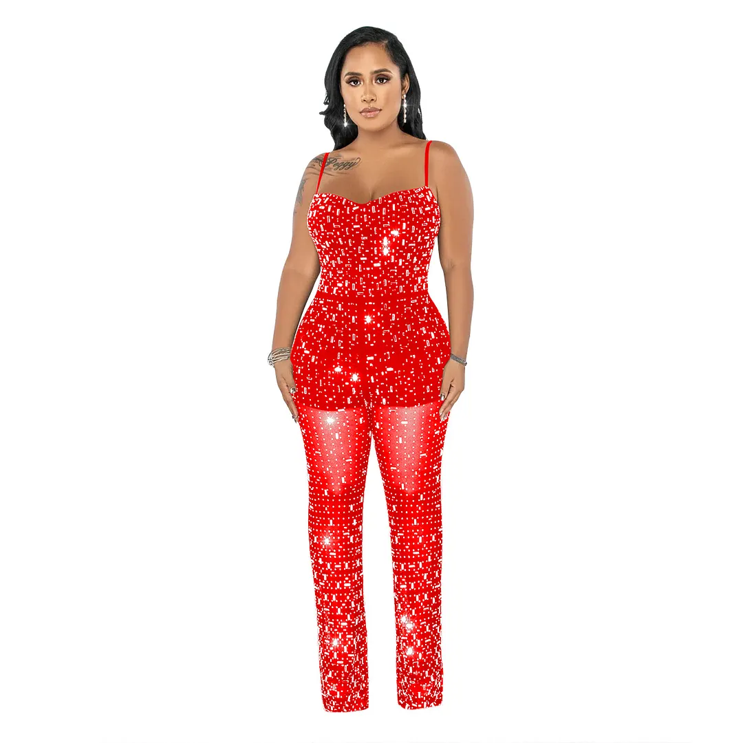 Churchf Churchf Fashion Women's Hot Diamond Mesh Gauze Sling Sleeveless Long