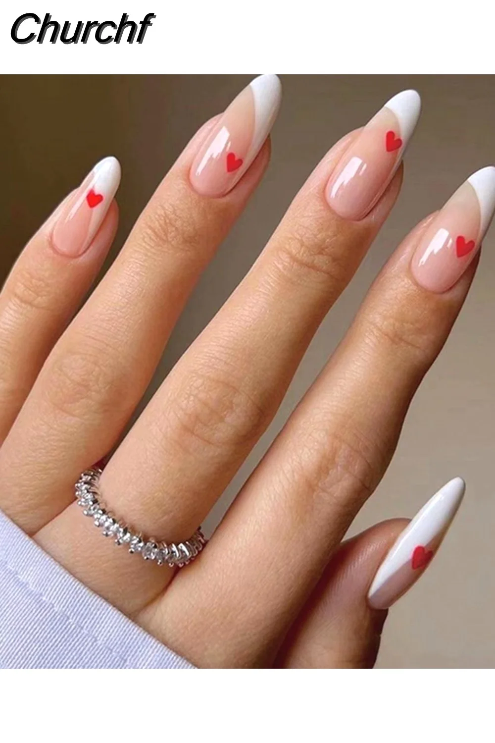 Churchf Almond False Nails Press On Nails Detachable Fake Nail Tip gold heart with Design Manicure Patches Press On Nails-Nail Inspo