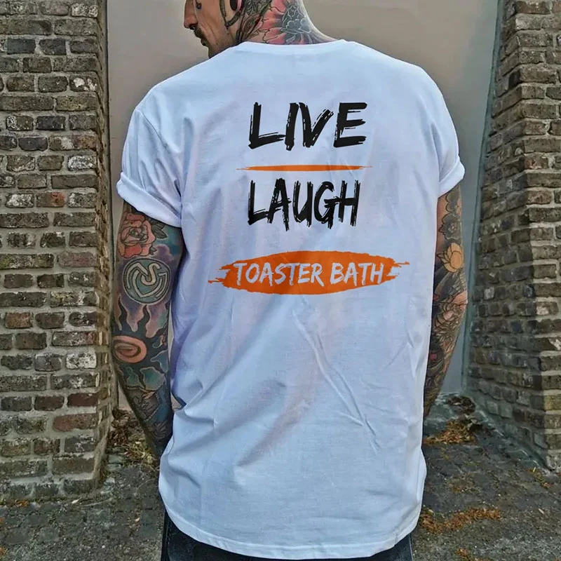 LIVE LAUGH White Print T-Shirt