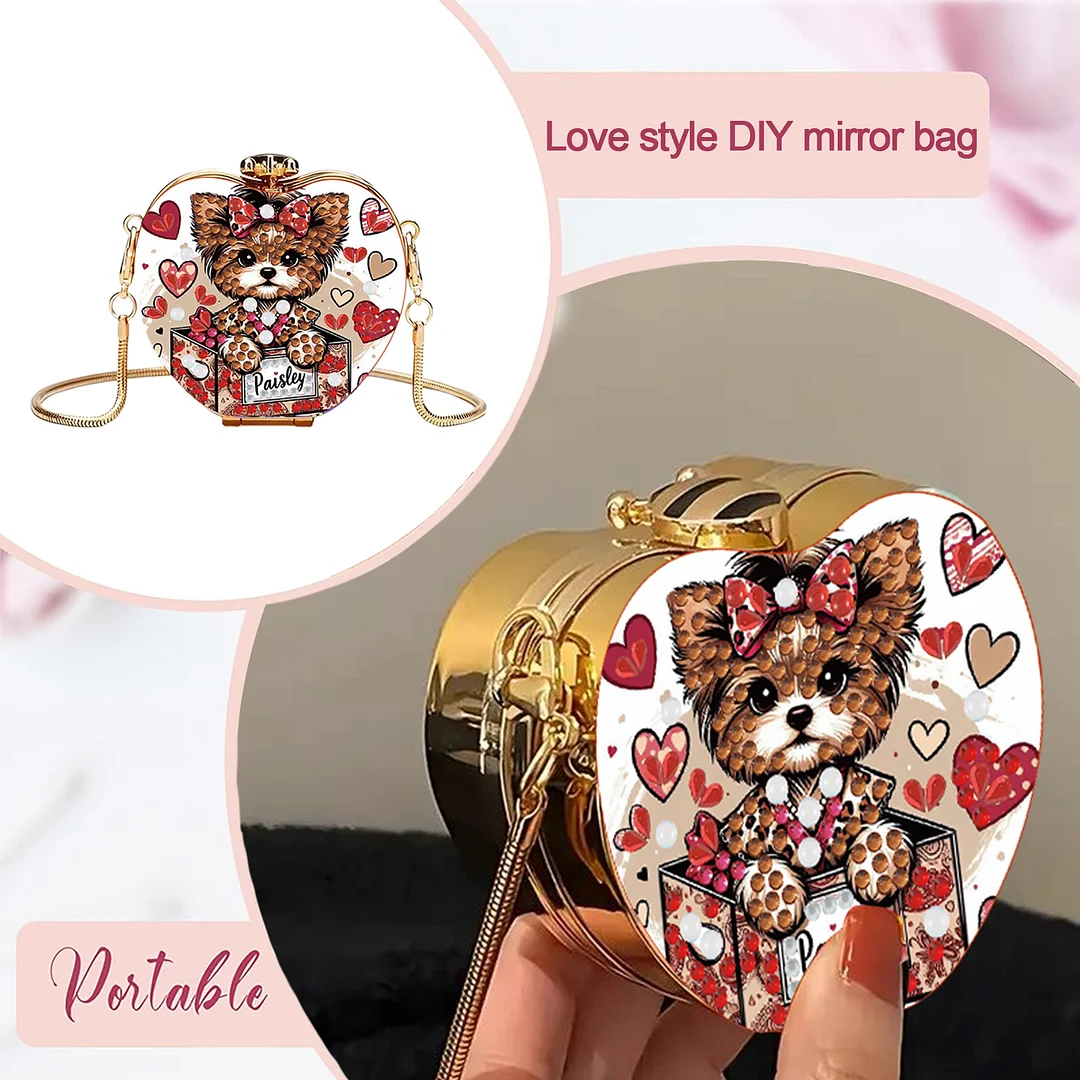 Dog DIY Acrylic Love Art Diamond Painting Coin Purse with Chain for Women Girl