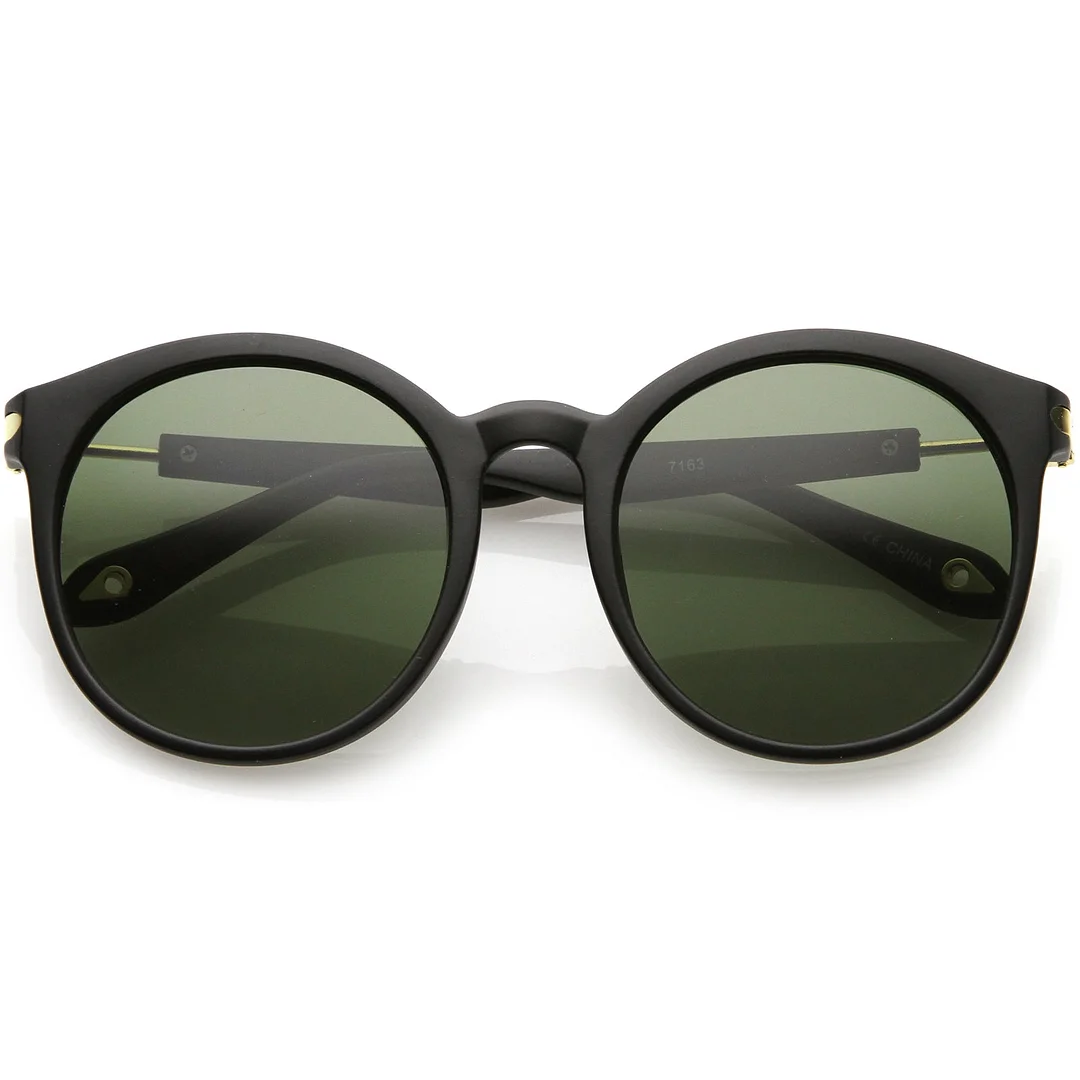 Classic Horn Rimmed Round glasses Metal Arm Detail Neutral Colored Lens 53mm