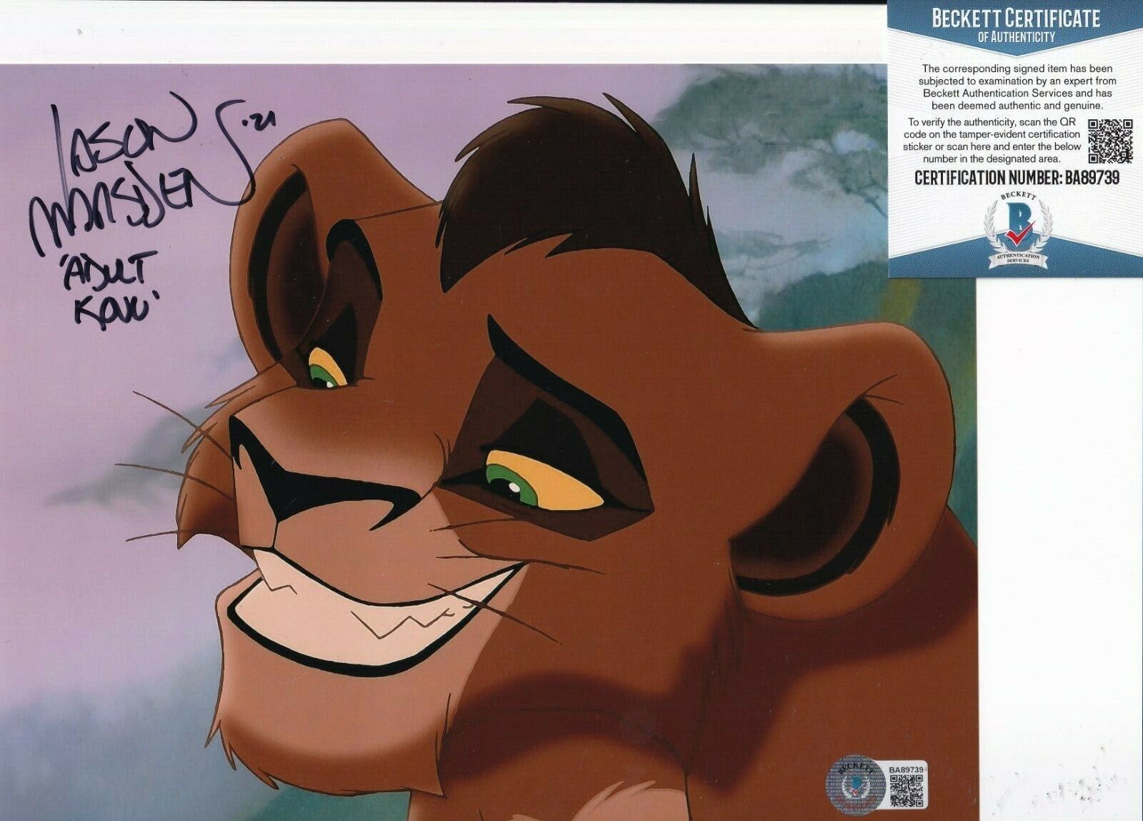 JASON MARSDEN signed (THE LION GUARD) Kovu 8X10 Photo Poster painting BECKETT BAS BA89739