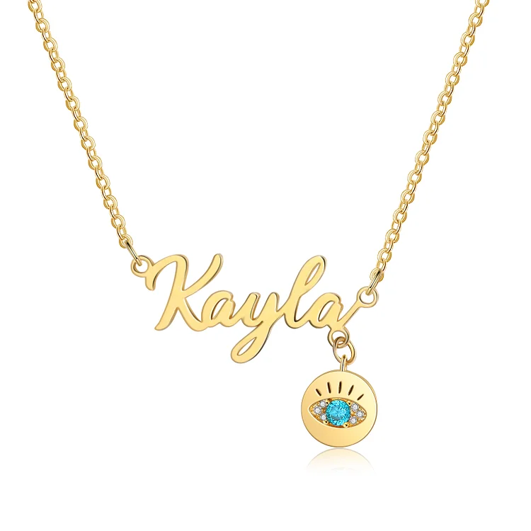 Personalized Evil Eye Name Necklace with 1 Birthstone Gift for Her