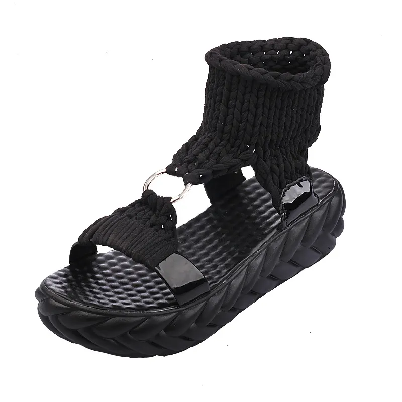 Yyvonne Thick-Soled Soft-Soled Toe-Ss Cake Thick-Soled Sandals Comfortable Knitted Knitted Roman Shoes Sandal