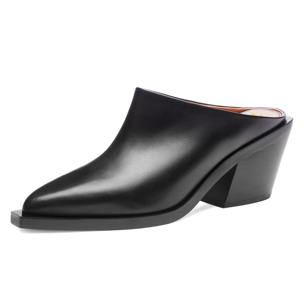 Office Slip-On Pointed Toe Chunky Heel Western Mules in Black Nicepairs