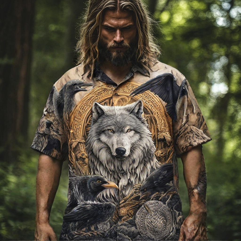 Men's Viking Celtic Knot Wolf Raven Emblem Totem Mythology Shirt / Rvogue / Rvogue