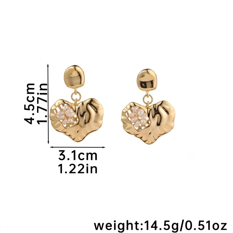 1 Pair Classical Geometric Heart Shape Freshwater Pearl Copper 18K Gold Plated Drop Earrings3