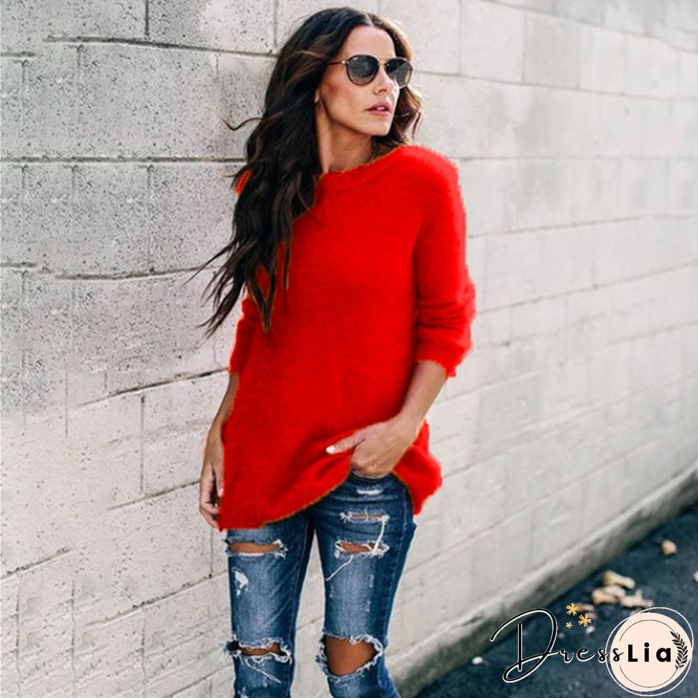 New Women Sweater Autumn And Winter Fashion Casual Round Neck Long Sleeve Knitted Sweaters Top Plus Size