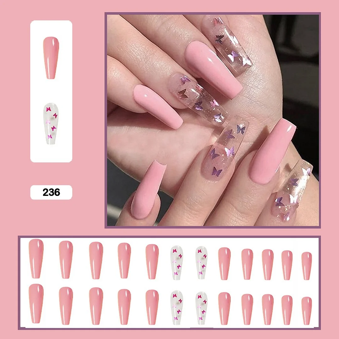 Butterfly Pattern Three-dimensional Butterfly Fairy Nail Art Wearable False Nails With Glue 24pcs/box With DIY Tools-Nail Inspo