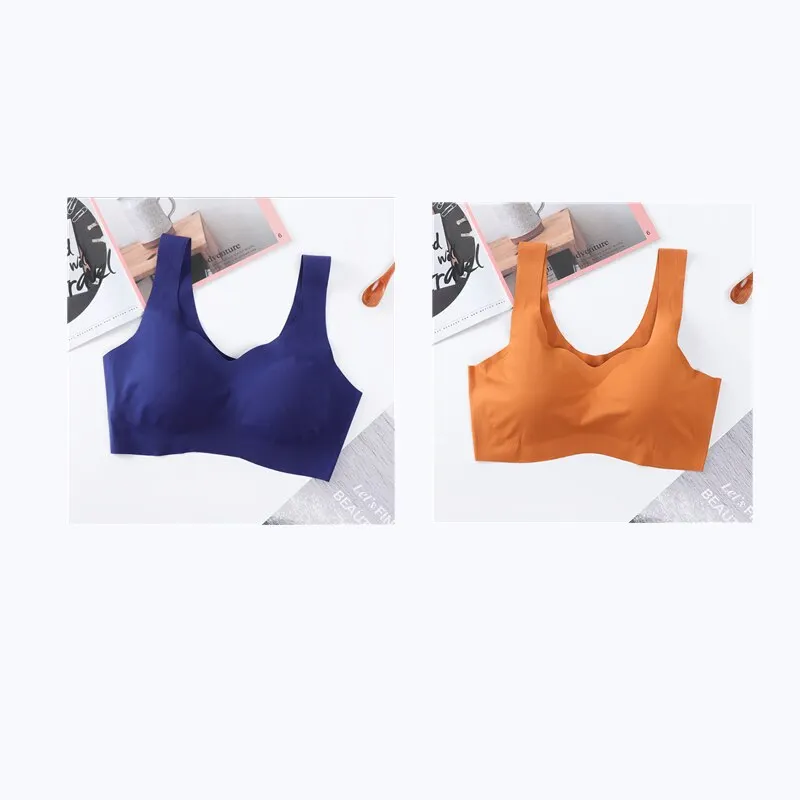 2PCS Ice Silk Bras Seamless Women Soft Thin Push Up Underwear Lingerie Sleep Vest Top Chest Padded Bralette топ Soutien Gorge