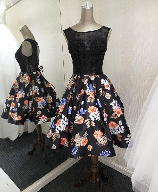 Stylish Lace Floral Pattern A Line Short Prom Dress, Homecoming Dresses