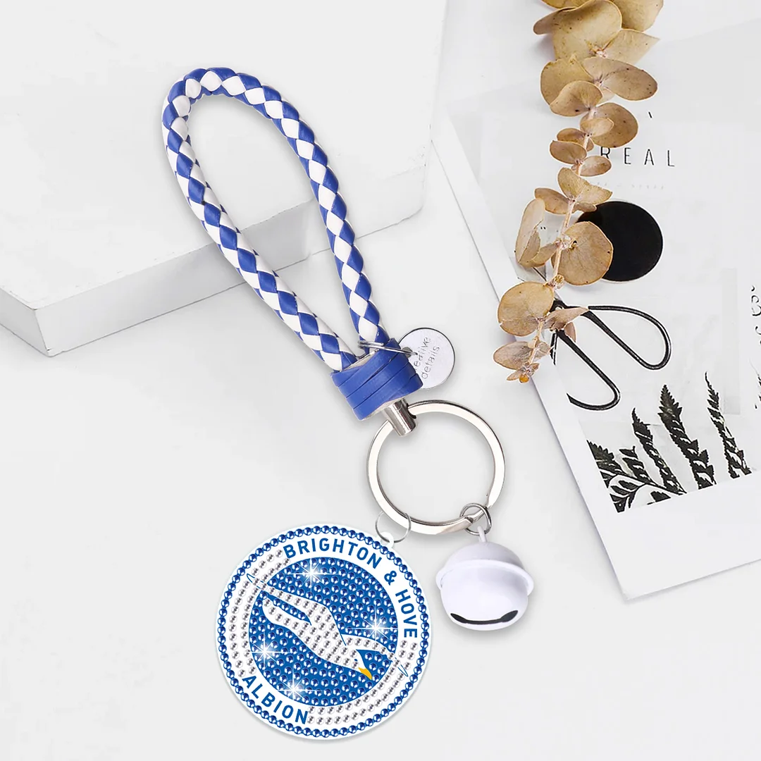 【Upgrade】DIY Brighton & Hove Albion F.C. Logo Double Sided Rhinestone Painting Keychain Pendant for Adult