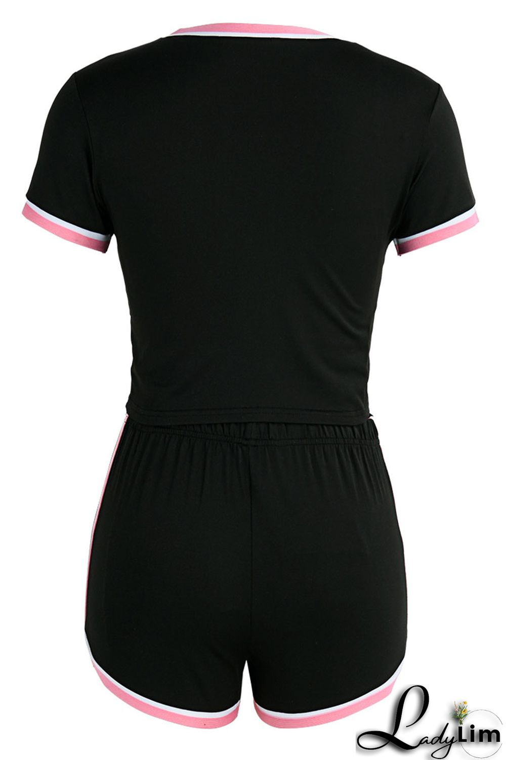 Black Fashion Casual Solid Split Joint O Neck Short Sleeve Two Pieces