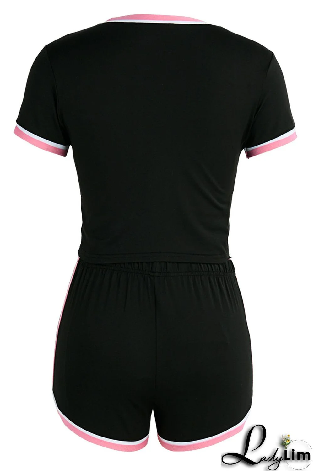 Black Fashion Casual Solid Split Joint O Neck Short Sleeve Two Pieces