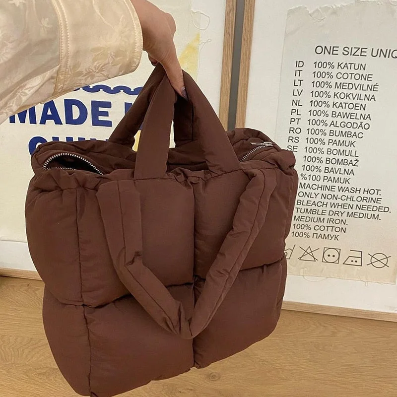 Brands Sapce Padded Large Tote Bag Designer Women Handbags Luxury Nylon Down Cotton Shoulder Bags Plaid Big Winter Bag Sac 2021 531