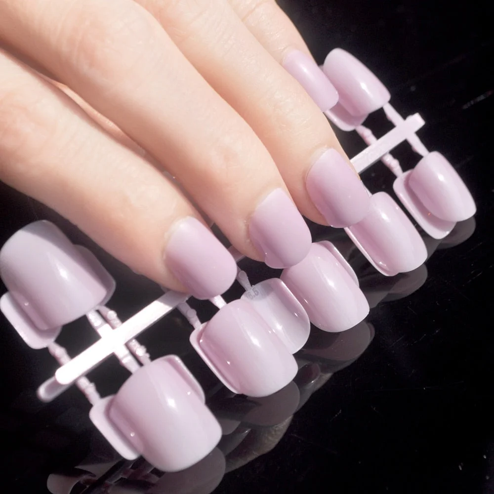 Pure Light Pink Artificial Nails Candy Short Full Cover Tips Easy DIY Acrylic False Nail Manicure Accessories Salon Product F28-Nail Inspo