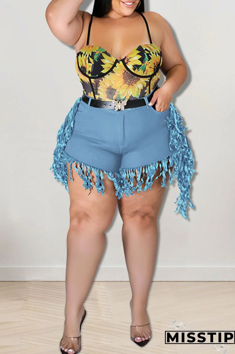 Black Casual Street Solid Tassel Patchwork Plus Size Jeans