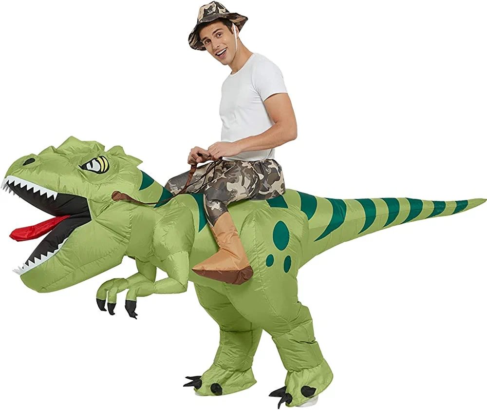 Inflatable Dinosaur Costume Riding T Rex Air Blow up Funny Fancy Dress Party Halloween Costume for Adult and Children
