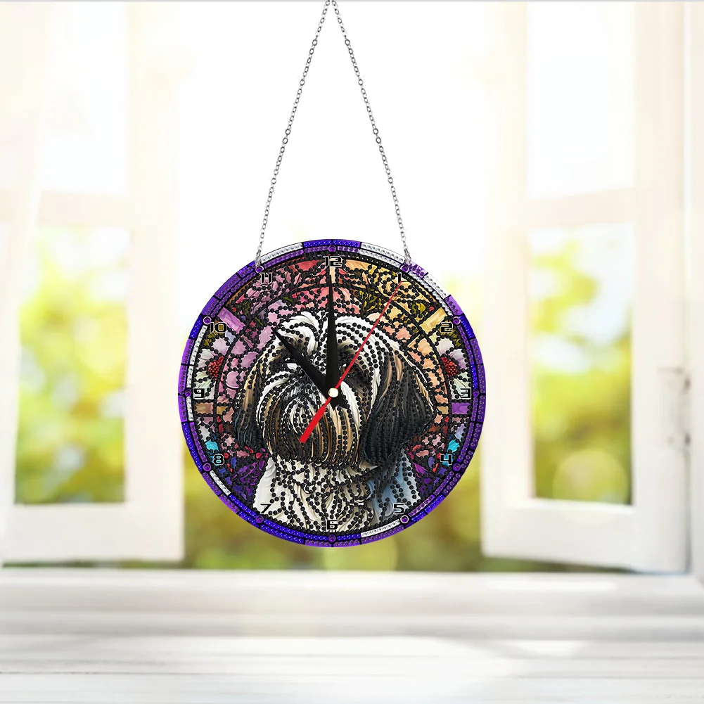 DIY Dog Diamond Painting Clock Acrylic Sticky Mosaic Clock for Home Decor