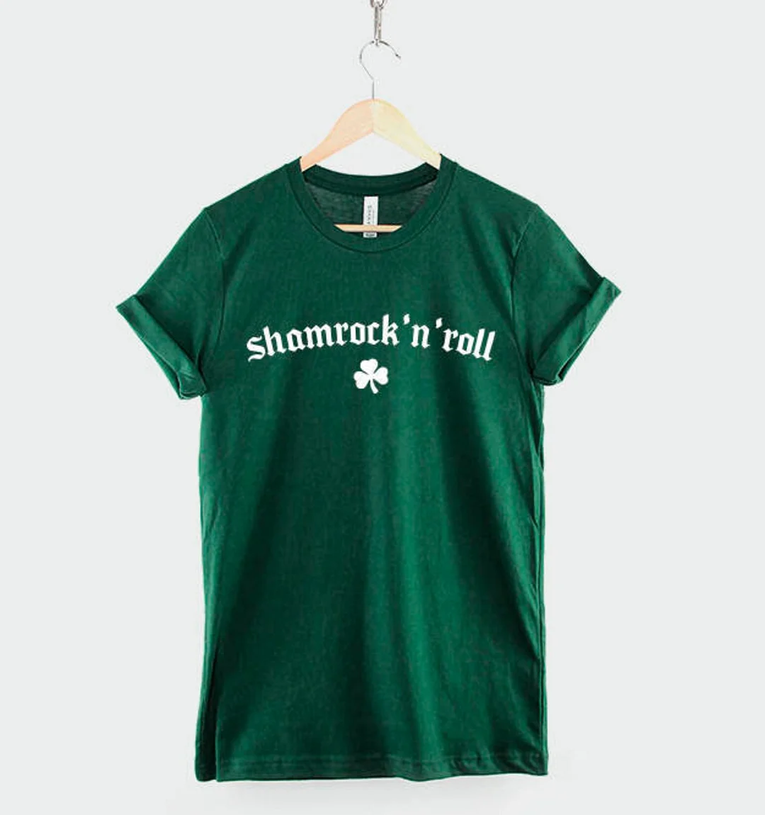 Women And Man Saint Patricks Day Shirt Shamrock N Roll On St Patrick'S T-Shirt Top Tees