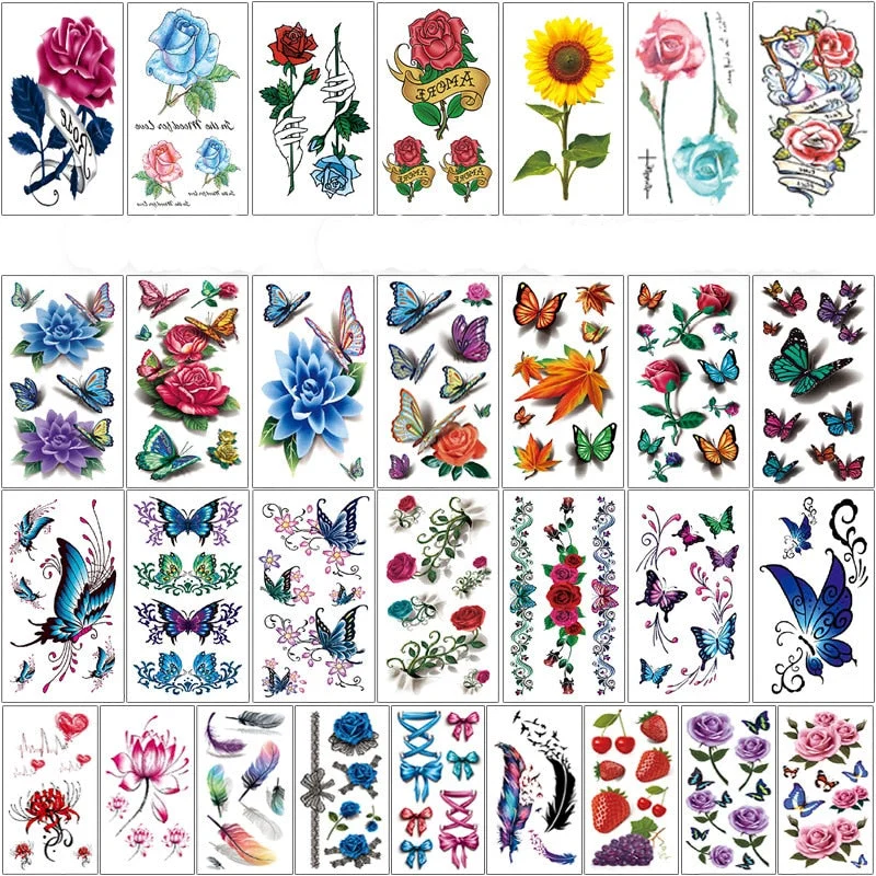 30PCS/Lot Sexy Fake Sketchs Flowers Tattoo for Woman Hands Arm Body Waterproof Temporary Tattoos tatouage temporaire femme